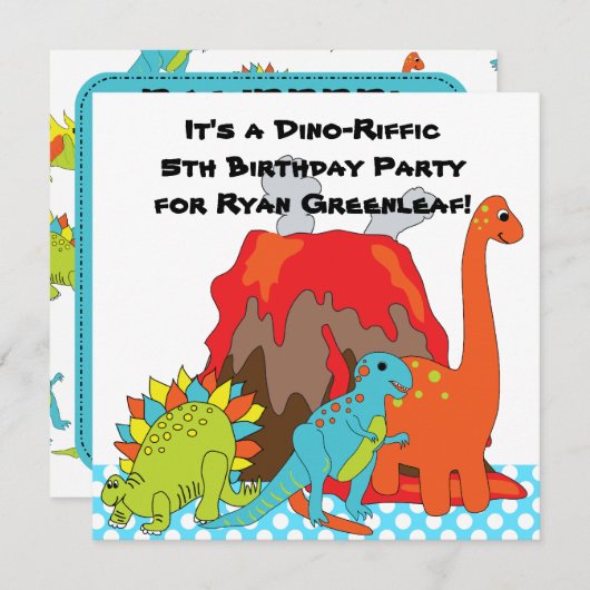 Invitations à la fête d'anniversaire de RAWRRR Din (Devant / Derrière)