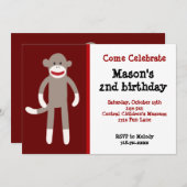 Invitations à la fête d'anniversaire de Sock Monke (Devant / Derrière)