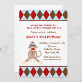 Invitations à la fête d'anniversaire de Sock Monke (Devant / Derrière)