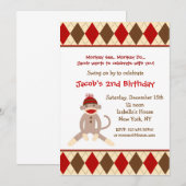 Invitations à la fête d'anniversaire de Sock Monke (Devant / Derrière)