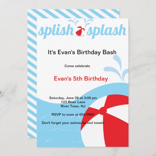 Invitations à la fête d'anniversaire de Splish Spl (Devant / Derrière)
