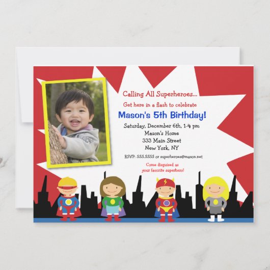 Invitations à la fête d'anniversaire de Superhero (Devant)