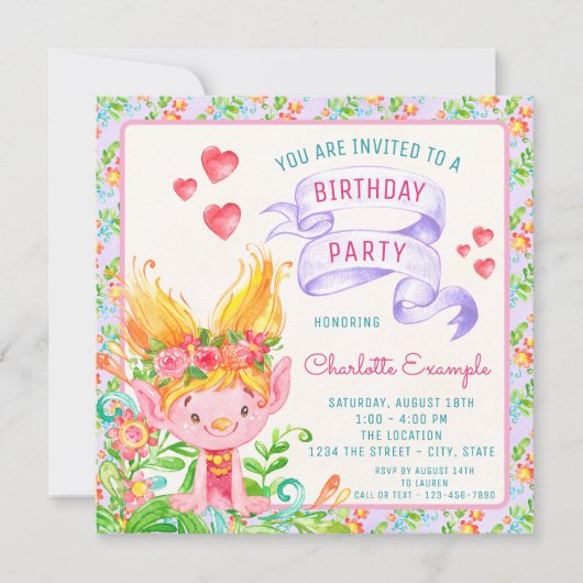Invitations à la fête d'anniversaire de Troll (Devant)