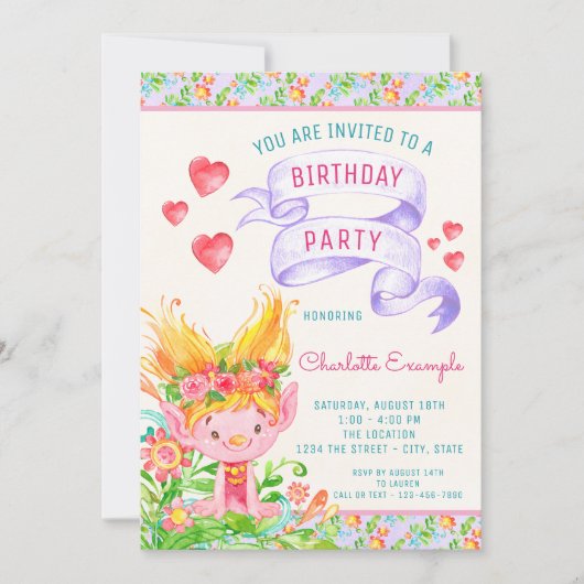 Invitations à la fête d'anniversaire de Troll (Devant)