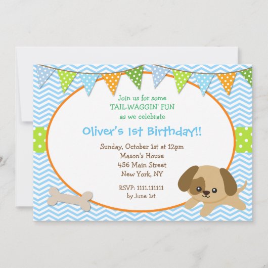 Invitations à la fête d'anniversaire des Chiots (Devant)