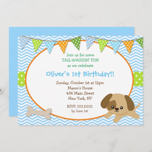 Invitations à la fête d'anniversaire des Chiots (Devant / Derrière)