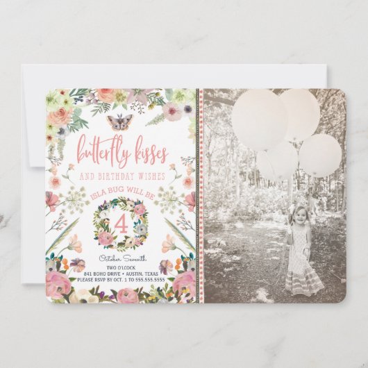 Invitations à la fête d'anniversaire des papillons (Devant)