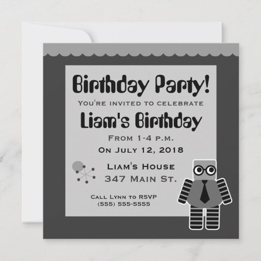 Invitations à la fête d'anniversaire des robots Ge (Devant)