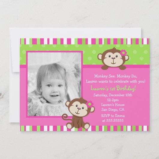 Invitations à la fête d'anniversaire des singes (Devant)