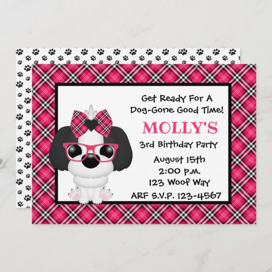 Invitations à la fête d'anniversaire du Chien Chie (Devant / Derrière)