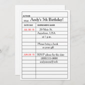 Invitations à la fête d'anniversaire "Library Card (Devant / Derrière)