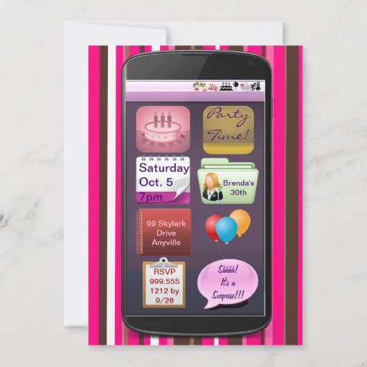 Invitations à la fête d'anniversaire SmartPhone (Devant)