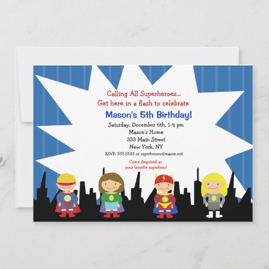 Invitations à la fête d'anniversaire Superhero (Devant)