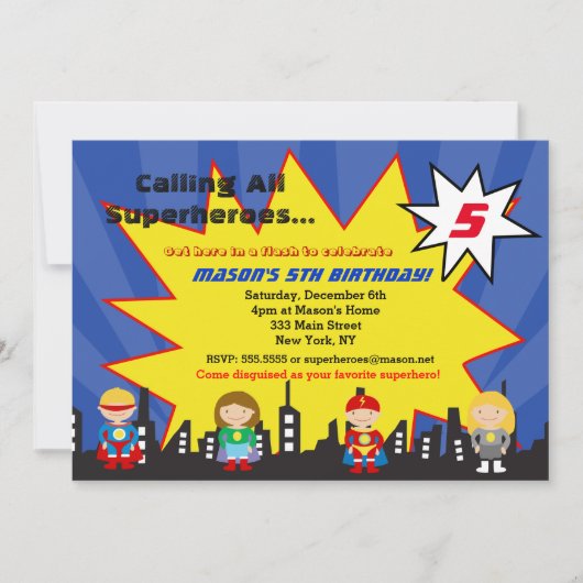 Invitations à la fête d'anniversaire Superhero Sup (Devant)