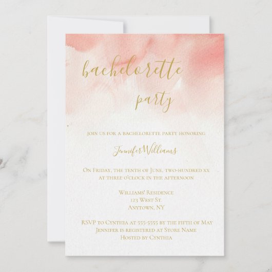 Invitations à la fête de bachelorèse rose (Devant)