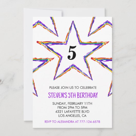 Invitations à la fête de couleur Stars Rainbow pri (Devant)