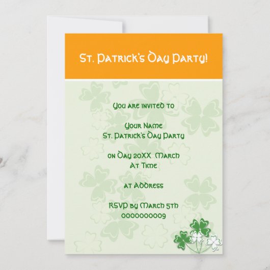 Invitations à la fête de la Saint Patrick (Dos)