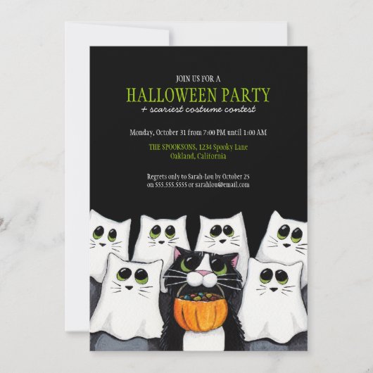 Invitations à la fête de l'Halloween pour les chat (Devant)