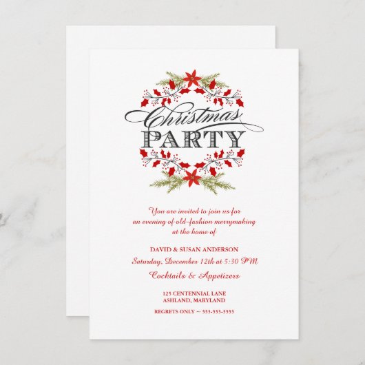 Invitations à la fête de Noël de Holly Wreath (Devant / Derrière)