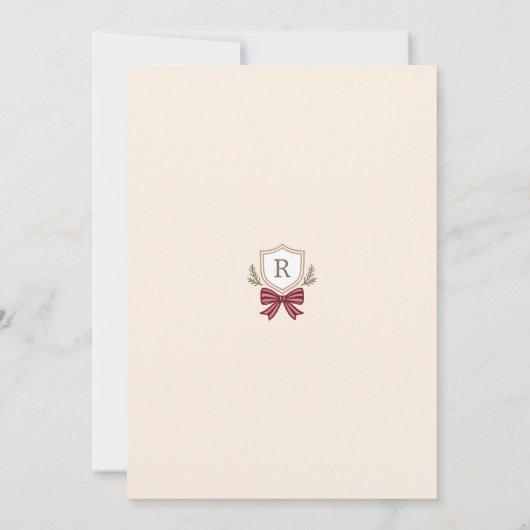Invitations à la fête de Noël Monogram Crest Bow (Dos)