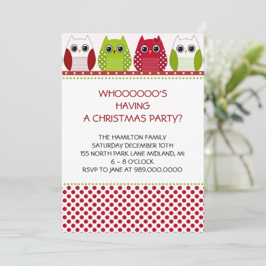 Invitations à la fête de Noël Owl (Debout devant)