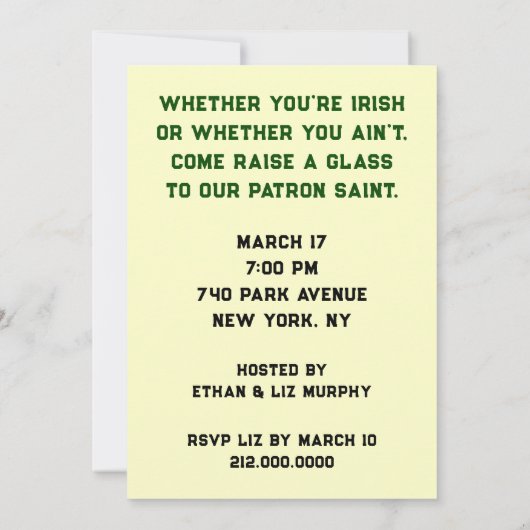 Invitations à la fête de St. Patrick (Dos)