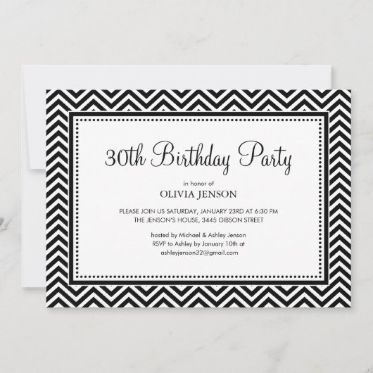 Invitations à la fête des Chevron noirs et blancs (Devant)