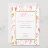 Invitations à la fête des Coeurs Rose et Or (Devant)