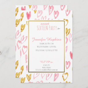Invitations à la fête des Coeurs Rose et Or
