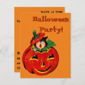 Invitations à la fête d'Halloween de Chat noir rét (Devant / Derrière)