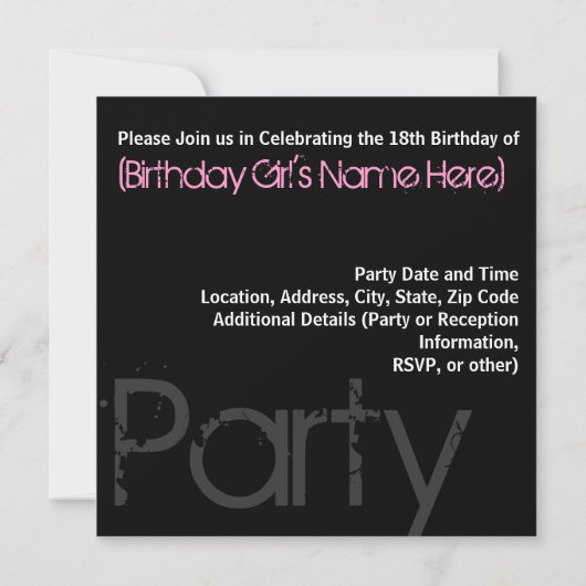 Invitations à la fête du 18e anniversaire (Dos)