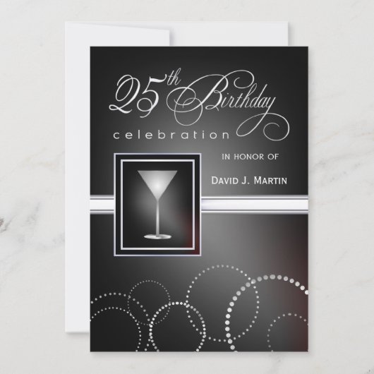Invitations à la fête du 25e anniversaire - Noir e (Devant)