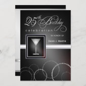 Invitations à la fête du 25e anniversaire - Noir e (Devant / Derrière)