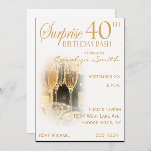 Invitations à la fête du 40e anniversaire de surpr (Devant / Derrière)