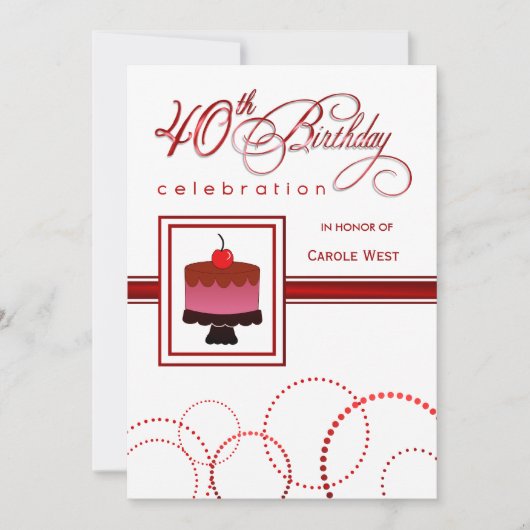 Invitations à la fête du 40e anniversaire - gâteau (Devant)