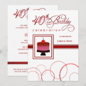 Invitations à la fête du 40e anniversaire - gâteau (Devant / Derrière)
