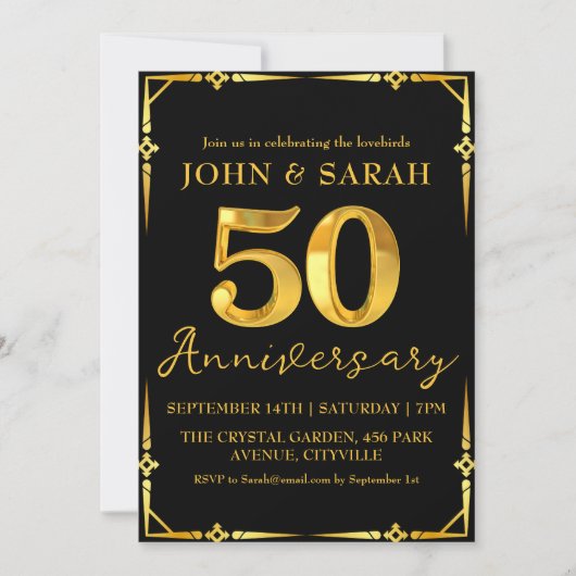 invitations à la fête du 50e anniversaire noir et  (Devant)