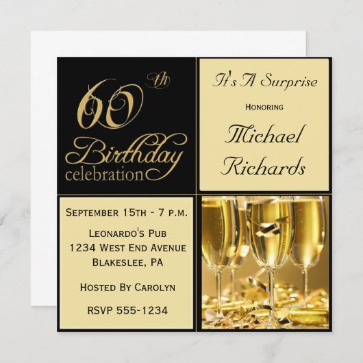 Invitations à la fête du 60e anniversaire de surpr (Devant / Derrière)
