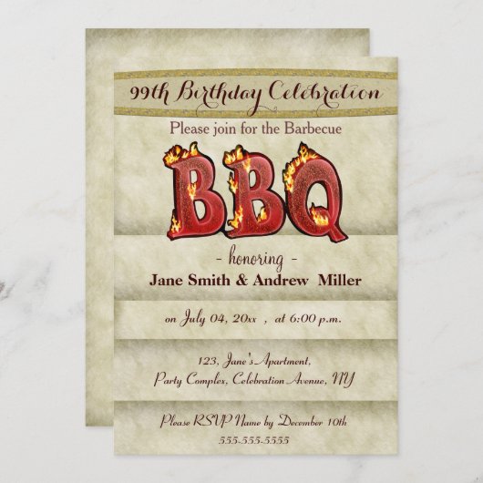 Invitations à la fête du barbecue d'anniversaire (Devant / Derrière)