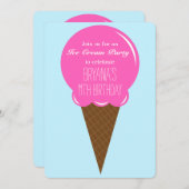Invitations à la fête du cône de crème glacée frai (Devant / Derrière)