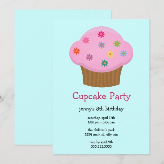 Invitations à la fête du Cupcake (Devant / Derrière)