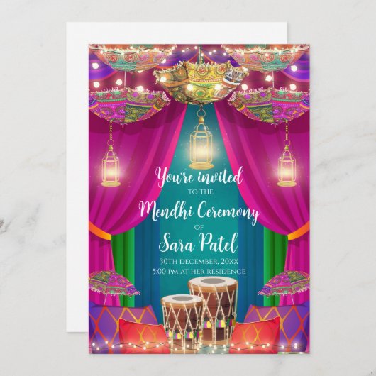 Invitations à la fête du henné et invitations à la (Devant / Derrière)