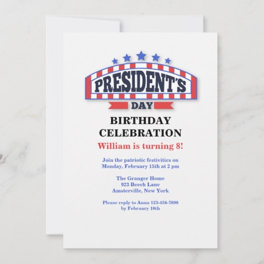 Invitations à la fête du Jour du Président (Devant)
