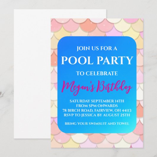 invitations à la fête du pool de sirènes (Devant / Derrière)