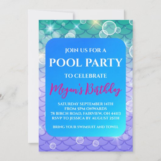invitations à la fête du pool de sirènes (Devant)