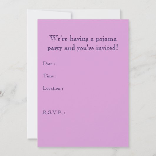 invitations à la fête du pyjama : nuit (Dos)