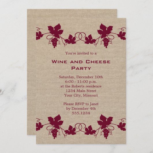 Invitations à la fête du vin et du fromage (Devant / Derrière)