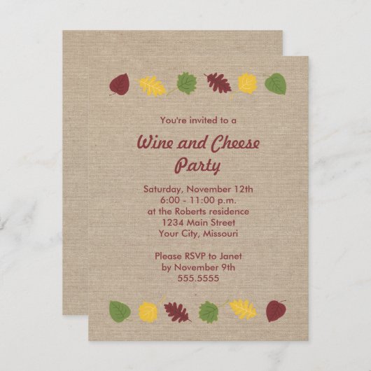 Invitations à la fête du vin et du fromage de Fall (Devant / Derrière)