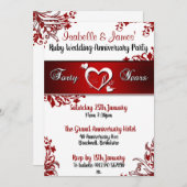 Invitations à la florale rouge et blanche pour le  (Devant / Derrière)