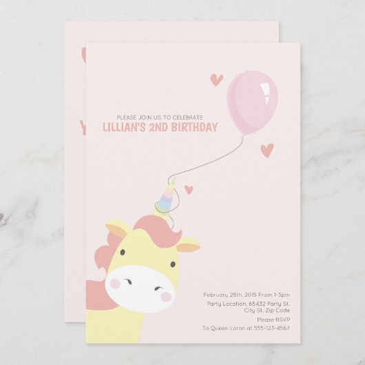 Invitations à la licorne pour Anniversaire magique (Devant / Derrière)